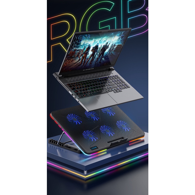 สีแดงสุทธิF5 Laptop Radiator Office Desktop The Adjustable RGB Lights ...