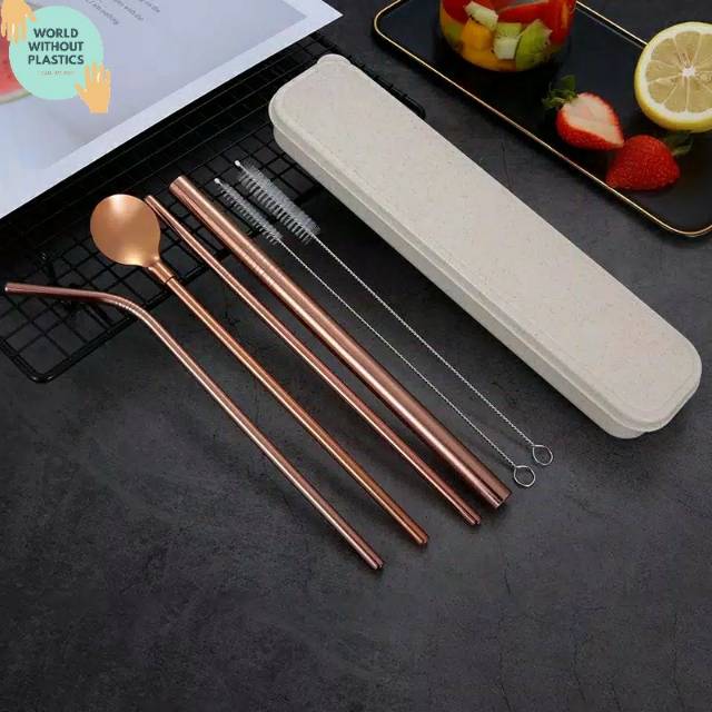 หลอดสแตนเลส+กล่อง ● เคสฟางข้าวสาลี Zero Waste