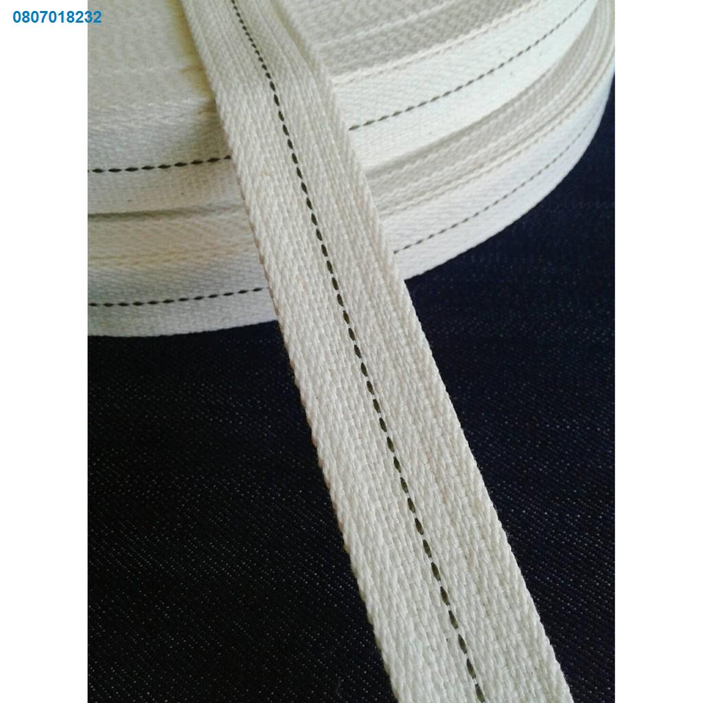 KHT5464☃สายคอตตอน ลายไข่ปลา สีขาวออฟ เนื้อดี ขนาด 1 นิ้ว ราคา 1 หลา 9 บาท สายกระเป๋า หูหิ้ว สายกระเป