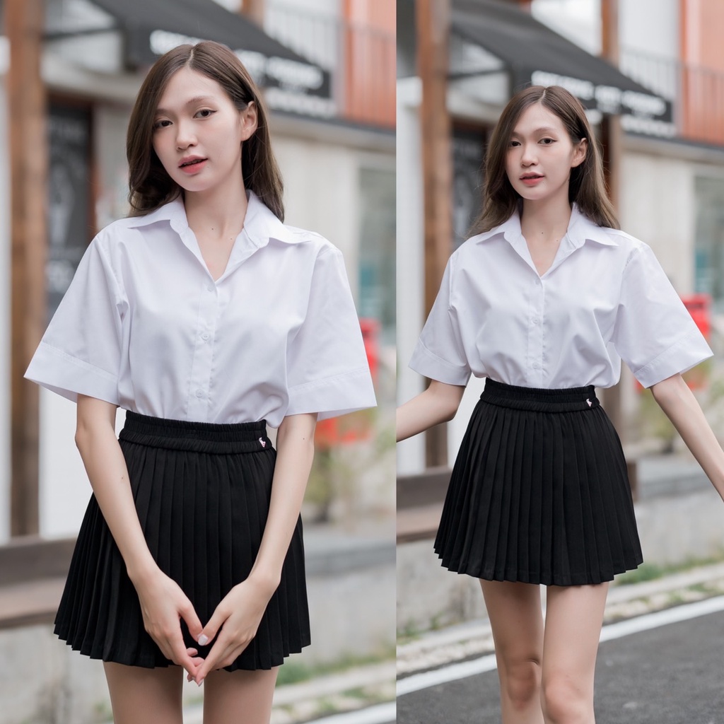เสื้อนักศึกษาหญิง เสื้อนักศึกษาทรงบอย ทรงบอยแขนสามเหลี่ยม ความยาวแขน 10" ทรงสลิม(Sz.S-XXL)