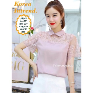 ♥️ พร้อมส่งจ้า เสื้อสตรี เสื้อผู้ใหญ่ เสื้อผู้หญิง เสื้อคอเชิ้ต แต่งซีทรูช่วงบนลายดอกไม้ ผ้านุ่มใส่สบาย สวยมาก