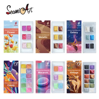 SeamiArt New ชุดสีน้ำเมทัลลิก แบบพกพา 6 / 12 สี สําหรับตกแต่งเล็บ