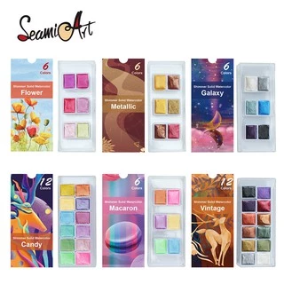SeamiArt New ชุดสีน้ำเมทัลลิก แบบพกพา 6 / 12 สี สําหรับตกแต่งเล็บ