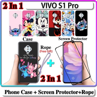 2 IN 1 เคส VIVO S1 Pro เคส พร้อมกระจกนิรภัยโค้ง ป้องกันหน้าจอเซรามิค สติทช์ และมินนี่