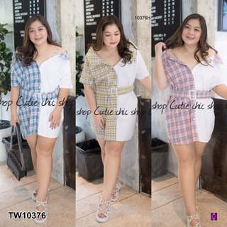 👗Pfashion [ส่งไว!!🚛] P10376 เดรสเชิ้ต #BigSize ลายสก๊อตทูโทน Two tone plaid shirt dress #BigSize