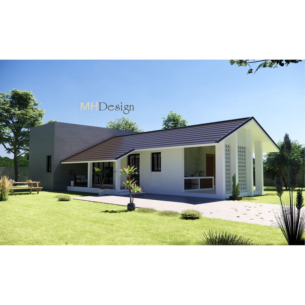 แบบบ้านสำเร็จรูป MHD-010 ขนาด 110 ตร.ม. ขนาด 3 ห้องนอน 2 ห้องน้ำ 2 ที่จอดรถ