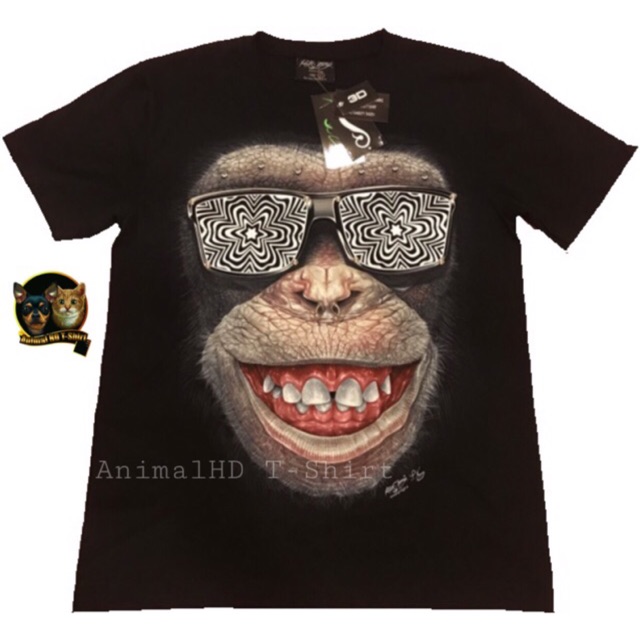 เสื้อยืดกสรีนลาย #ลิงใส่แว่น 3D เรืองแสง
