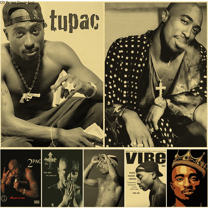 Hip Hop นักร้อง Tupac Retro โปสเตอร์กระดาษคราฟท์ 2PAC พิมพ์โปสเตอร์ Vintage Home Room Bar Cafe Decor