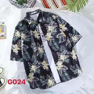 เสื้อเชิ้ตคอปก เสื้อเชิ้ตผู้ชาย พิมพ์ลายฮาวาย