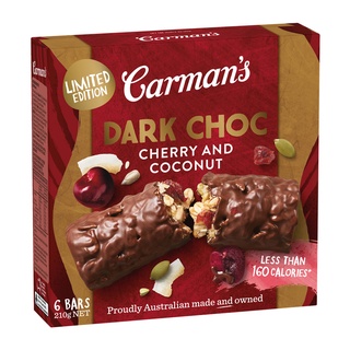 Carmans Protein Bar Dark Choc Cherry &amp; Coconut คาร์แมน โปรตีนชนิดแท่ง รสดาร์กช็อคและเชอร์รี่ x 6แท่ง