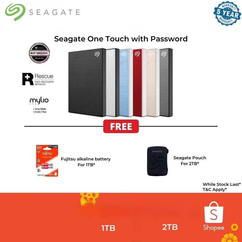 Seagate One Touch with Password / Backup Plus Slim USB 3.0 Portable Drive External Hard Drive HDD Hard Disk 1TB 2TB