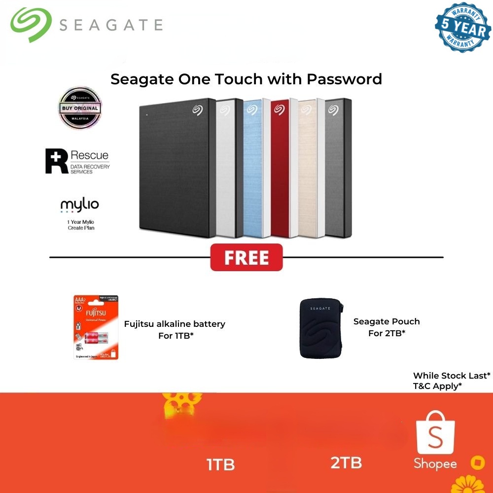 Seagate One Touch with Password / Backup Plus Slim USB 3.0 Portable Drive External Hard Drive HDD Ha