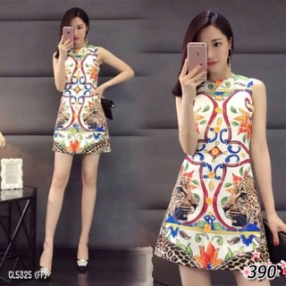 5325 เดรสสั้นแขนกุดผ้าไมโครพิมพ์ลายหน้าหลัง