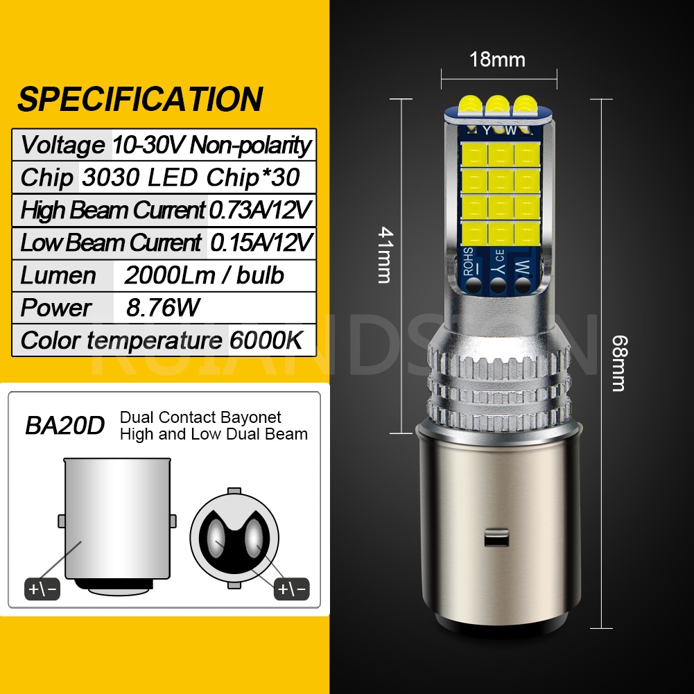 1 PC Ruiandsion BA20D HS5 PH11 หลอดไฟ LED 10-30V สกู๊ตเตอร์รถสามล้อโคมไฟ Moto อุปกรณ์เสริมสีขาว/สีขาวสีเหลือง
