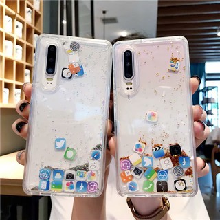 เคสกรอบแข็งเคสโทรศัพท์มือถือลายกลิตเตอร์สําหรับ Huawei Nova 3 4 P 20 Pro P 30 Lite Honor V 20 P 40 Apps Icon