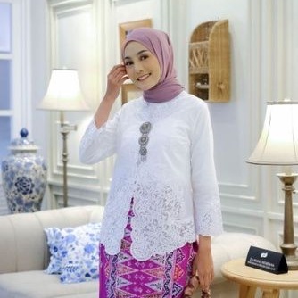KATUN ปัก Kebaya S-4XL Hana Eunique - Encim Kebaya with Aglain Motif, ผ้าฝ้ายสีขาว Kebaya BW