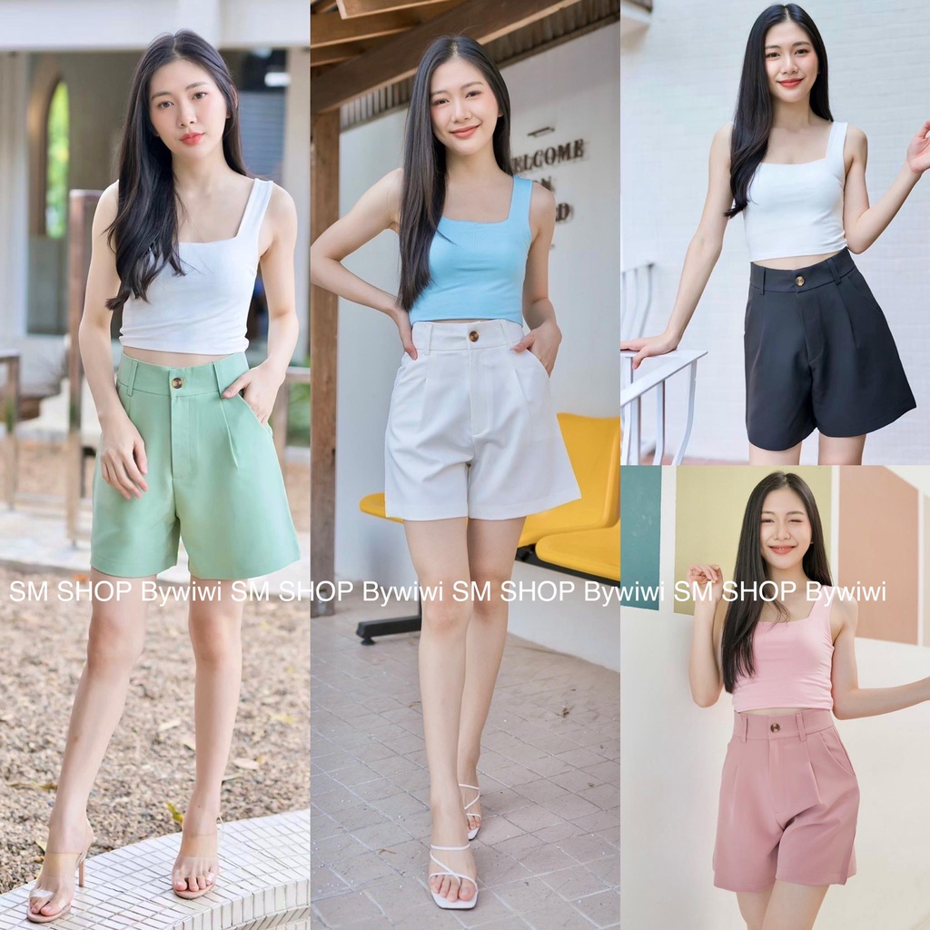🌈รุ่น B2🌈 พิเศษ!กางเกงขาสั้นทรงบอย งานป้าย SMSHOP กระดุมหน้า พร้อมส่ง