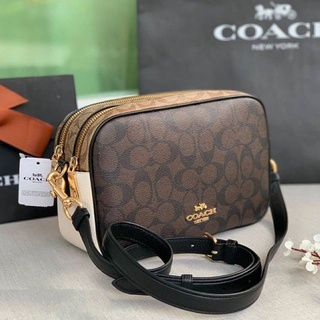 🎀 (สด-ผ่อน) ครอสบอดี้ 2 ซิป COACH C1767 JES CROSSBODY IN BLOCKED SIGNATURE CANVAS