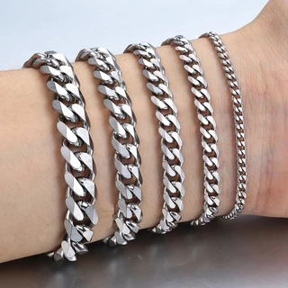 สร้อยข้อมือสเตนเลส 4-8 มม. ยาว 18 ซม. สีเงิน สําหรับผู้ชาย และผู้หญิง