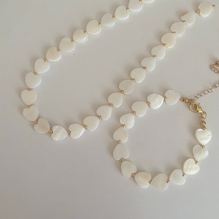 Shellandgold - เซ็ทสร้อยคอ(โชกเกอร์) และ ข้อมือ เปลือกหอยมุกหัวใจ