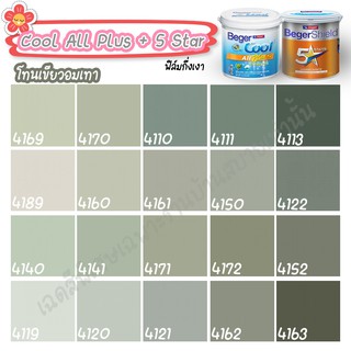 Beger สีเขียวอมเทา ไฟว์สตาร์+คูลออลพลัส ขนาด 9L กึ่งเงา สีทาบ้าน เบเยอร์ สีทาบ้านกันร้อน สีบ้านเย็น สีน้ำอะคริลิคแท้