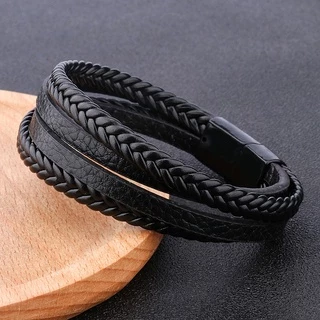 [Z H Jewelry] สร้อยข้อมือหนัง สเตนเลส สไตล์ฮิปฮอป ร็อค เรโทร เครื่องประดับแฟชั่น สําหรับผู้ชาย