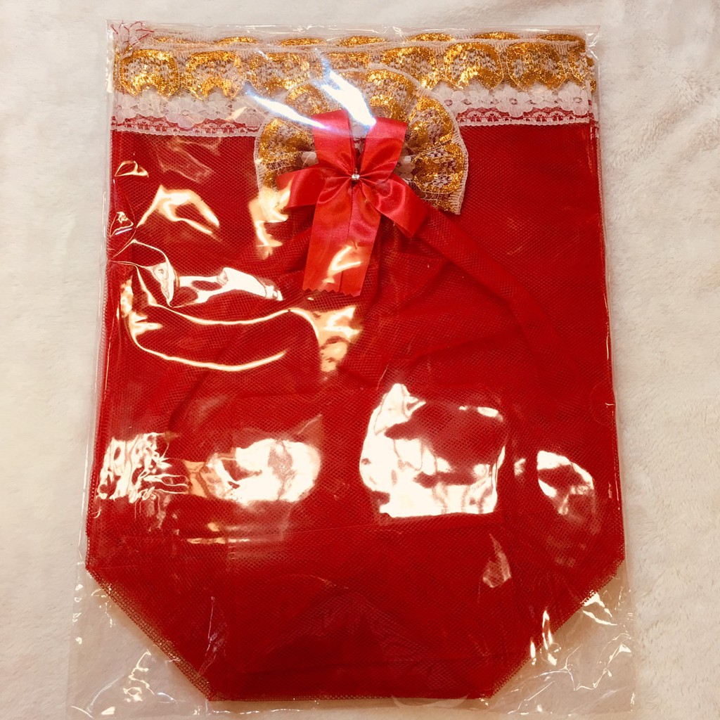 ถุงสังฆทาน (สีแดง) ถุงตาข่ายใส่สังฆทานไซด์ A(30X40cm) 10ชุด พร้อมโบว์ สีแดง เฮง เฮง By Barame Tham