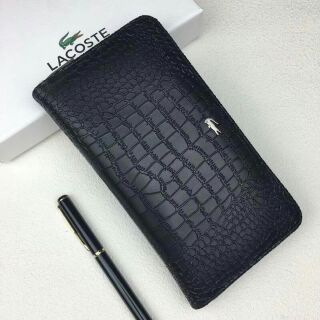 🐣LACOSTE LONG WALLET 🐣กระเป๋าสตางค์ใบยาว  หนังpu ปั้มลาย  สีดำ