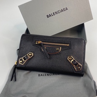 🥰❤️NEW Balenciaga Long wallet 12 card   สีดำทอง หนังเเพะ