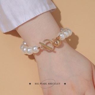 Round Ball Charm Faux Pearl Beaded Bracelet สร้อยข้อมือมุก