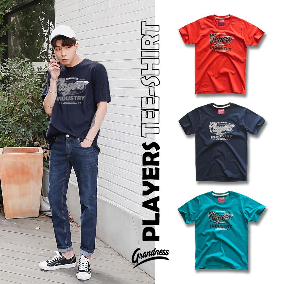 Grandness เสื้อยืดลายกราฟิก รุ่น GN132-4 ( สีส้ม/สีกรม/สีเขียวทะเล )