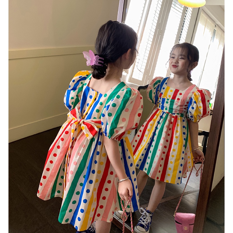 [Do Re Mi] เดรสแฟชั่นสาวอวบ แขนพอง แต่งแถบสี