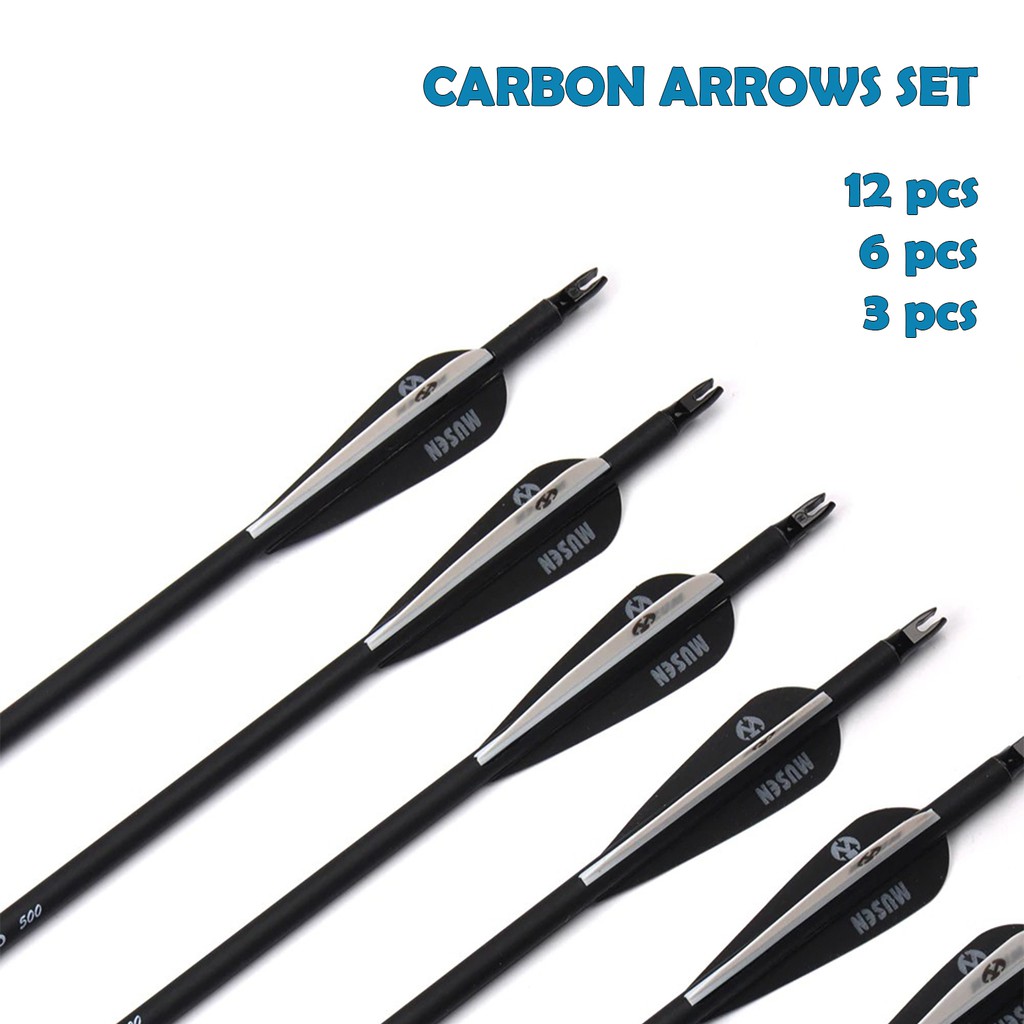 3 - 12 Pcs MSTJ-78HS Mixed carbon Arrows Spine 500 , 30 Inches Diameter 7.8 Removable Arrow heads wi