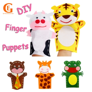 ถุงมือหุ่นตุ๊กตาสัตว์น่ารัก แฮนด์เมด DIY ของเล่นเสริมการเรียนรู้เด็ก