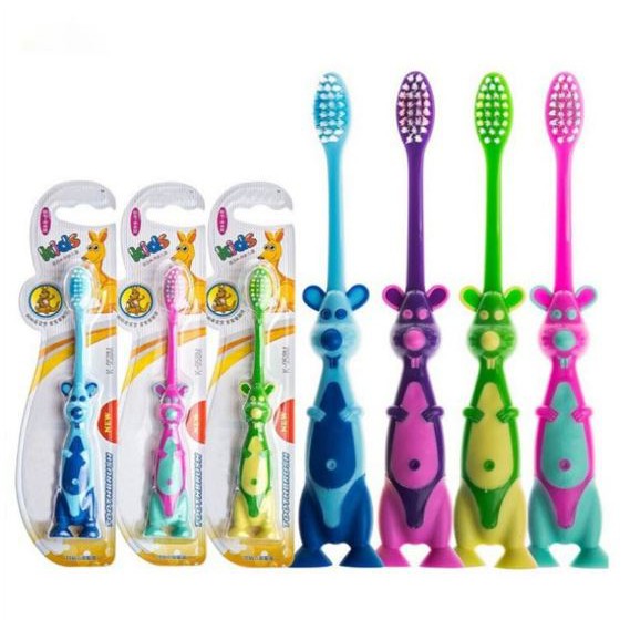 H140 แปรงสีฟันเด็ก (2-6ขวบ) จิงโจ้และจิ้งจอก ก้นดูดสูญญากาศ