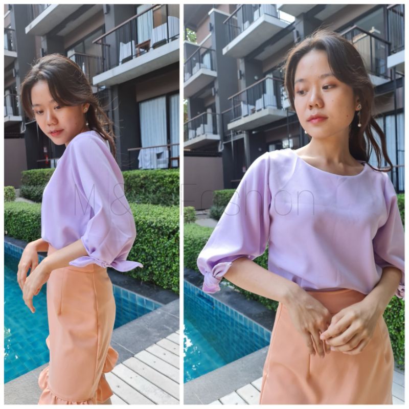 เสื้อฮานาโกะแขนยาวผูกโบว์ปลายแขน 169฿