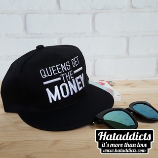 หมวก hiphop ลาย queens get  the money สีดำ