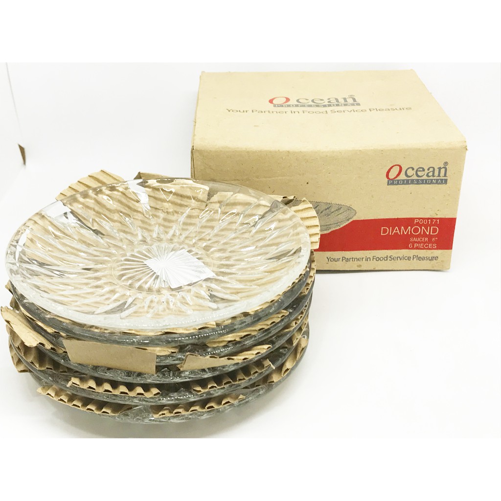 [กล่อง 6ใบ] จานแก้ว ขนาด 6นิ้ว ใส่ผลไม้ ขนมหวาน อาหารว่าง Ocean DIAMOND SAUCER 6 Inches ; Box of 6 Pcs.