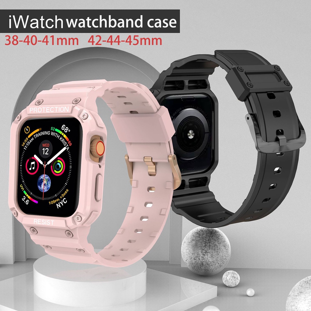 Case for Apple Wristwatch Band 44mm 45mm 42mm 40/38 Watch Strap for iwatch Series 7 6 5 4 SE TPU Protective Cover Silico