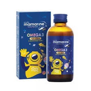 มามารีน โอเมก้า-3 ผสมไลซีนและมัลติวิตามิน 120 ml. (Mamarine Omega 3 Plus L-Lysine) สีน้ำเงิน สูตรเจริญอาหาร บำรุงสมอง