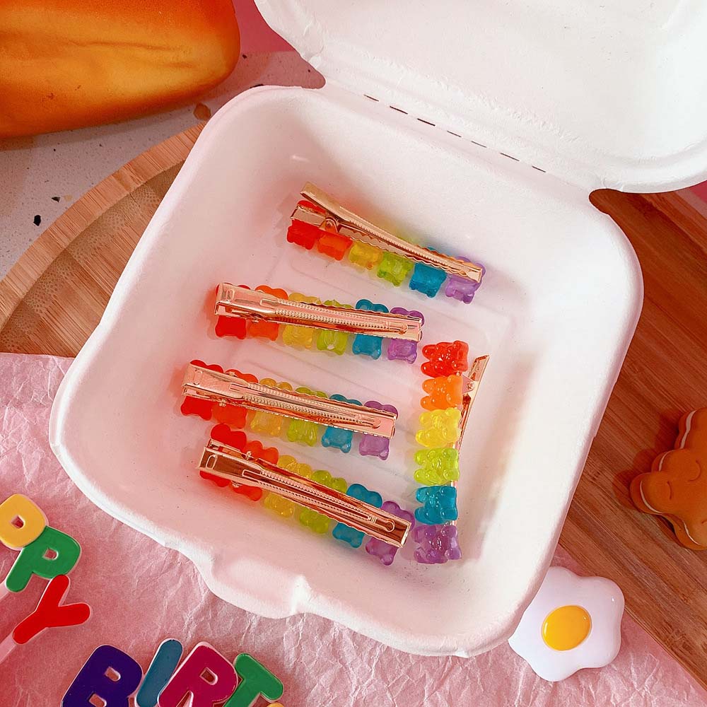 กิ๊บติดผม เจลลี่ การ์ตูนหมี สีรุ้ง / โลหะผสมเรซิน ที่มีสีสัน กัมมี่ หมี กิ๊บ / กิ๊บติดผม เด็กผู้หญิง