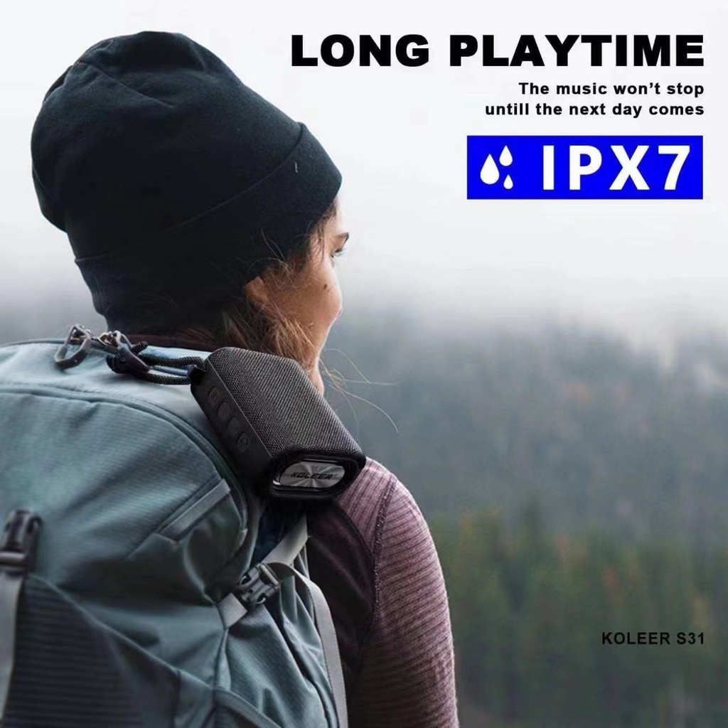 KOLEER S31 ลำโพงบลูทูธ กันน้ำ 10W FM/AUX/USB/TF เหมาะสำหรับสายเที่ยว