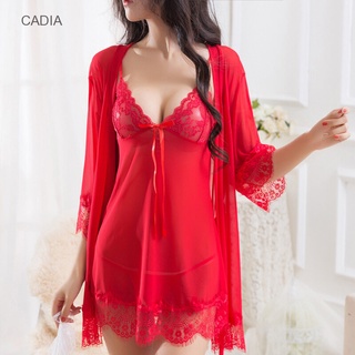 CADIA ชุดนอนเซ็กซี่ลูกไม้สามชิ้นผู้หญิงตาข่ายสลิง Nightdress