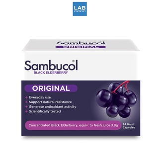 Sambucol Black Elderberry Original 24 Hard Capsules - แซมบูคอล แบล็ค เอลเดอร์เบอรี่ แคปซูล (ผลิตภัณฑ์เสริมอาหาร) 1 กล่อง 24 แคปซูล