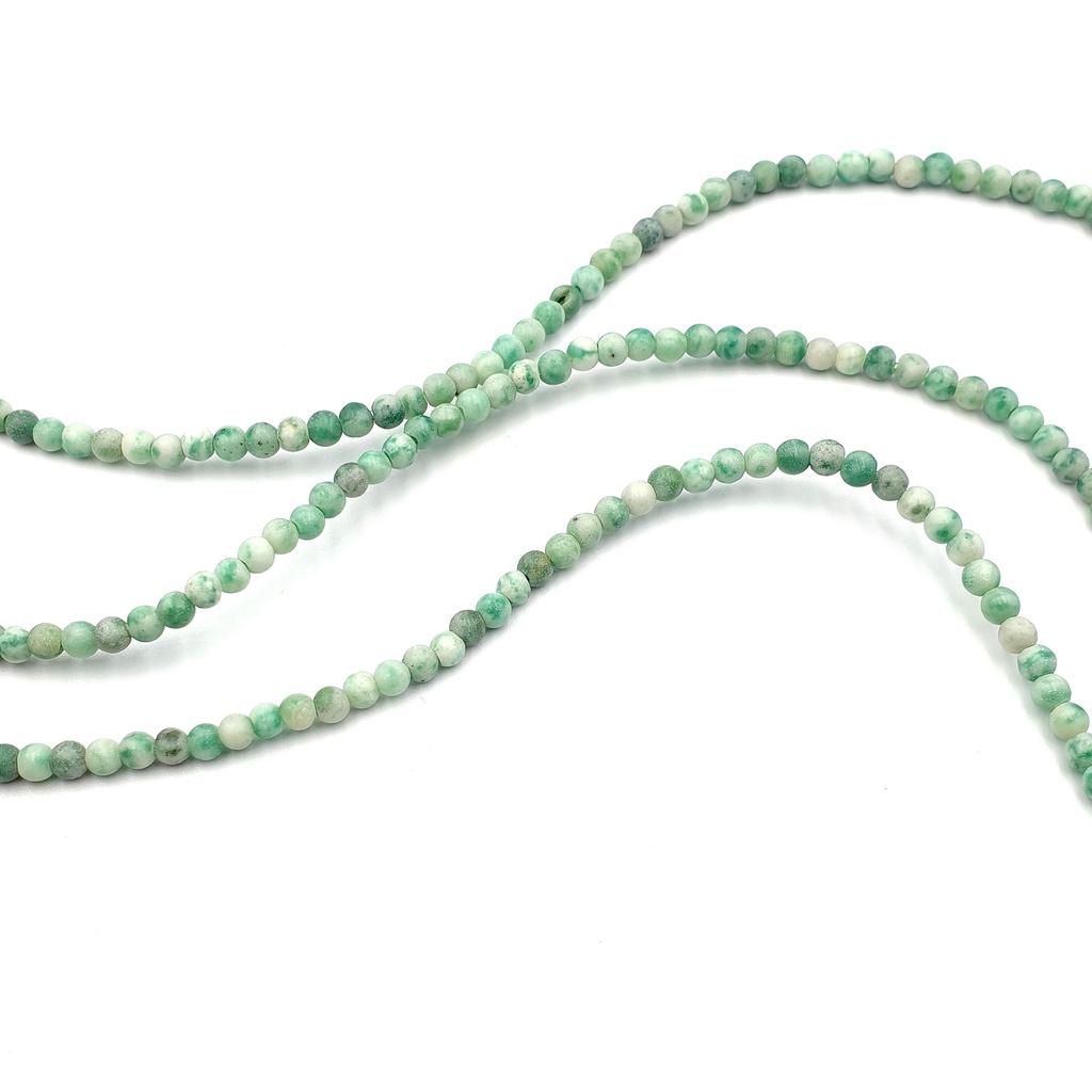 ลูกปัดหินแท้ เซ็ท 3 เส้น เม็ดกลมทรีอาเกท (Tree Agate Round 4 mm) สีเขียว (LZ-0555}