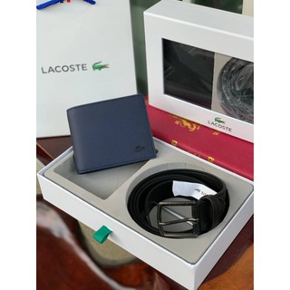 💕 Lacoste Belt &amp; Wallet Gift Set  กระเป๋าสตางค์พร้อมเข็มขัดชุดกิ้ฟเซ็ทสำหรับคุณผู้ชาย