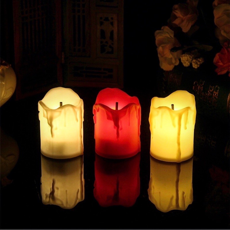 พร้อมส่ง เทียน LED คุณภาพดี มีน้ำตาเทียน แสงเสมือนจริง โรแมนติก สร้างบรรยากาศ