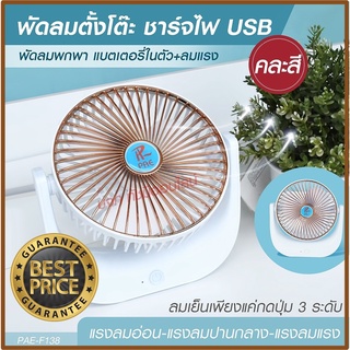 พัดลม F-138 / HT5580 / 5588W HT-5580 พัดลมตั้งโต๊ะ พัดลมเล็ก ชาร์จ USB ลมแรง3เท่า Fan Portable พัดลมพกพา แบตในตัว