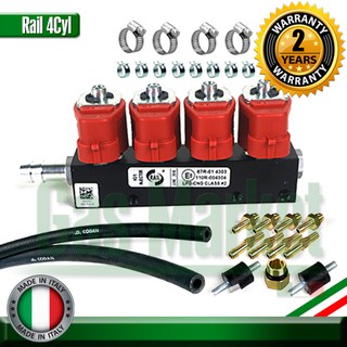 Rail Gas Injector IG1 4 cyl with Hoses and Clamps- ชุดเซ็ต รางหัวฉีด Rail 4 สูบ 3 โอห์ม พร้อมท่อยางและเข็มขัดy)