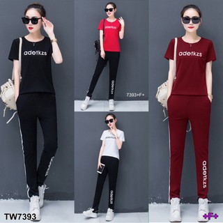 Set 2 ชิ้น เสื้อแขนสั้น สกรีน adetkzs +กางเกงขายาว TW7393